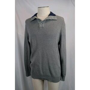 Vintage Old Navy Gray Polo Sweater Men's‎ Size Large 100% Cotton Ribbed 90s